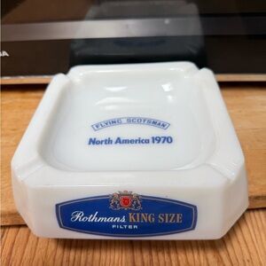 Vintage 1970’s Rothman’s Flying Scotsman milk glass cigar/cigarette ashtray